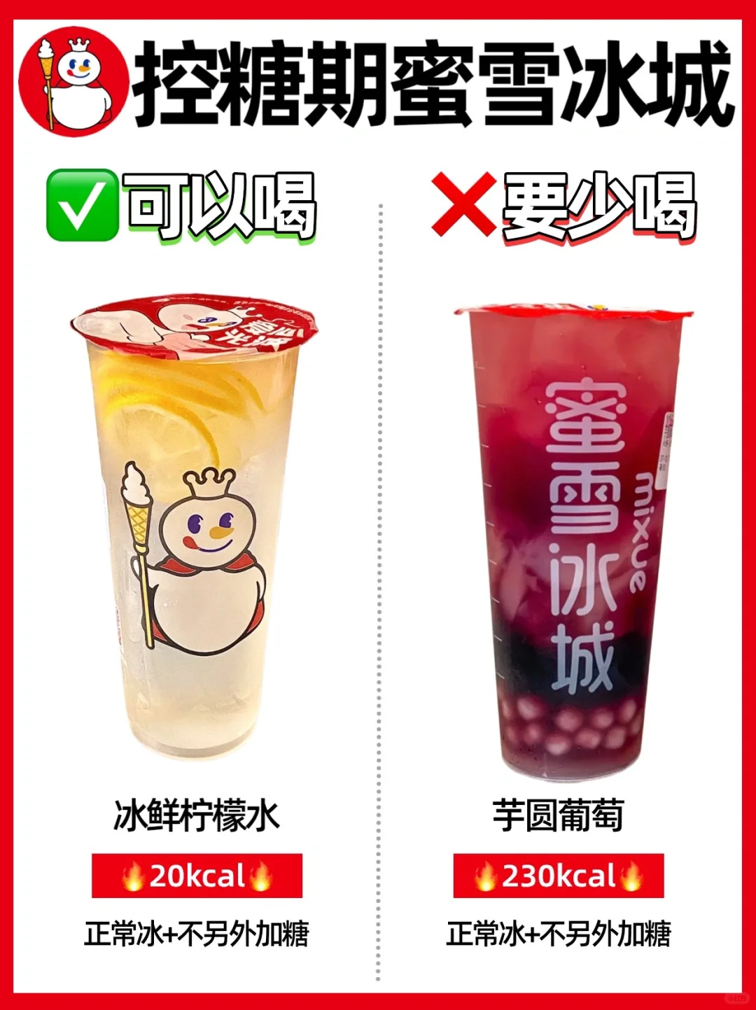 控糖期🔥蜜雪冰城点单攻略‼️可以喝🆚少喝㊙️
