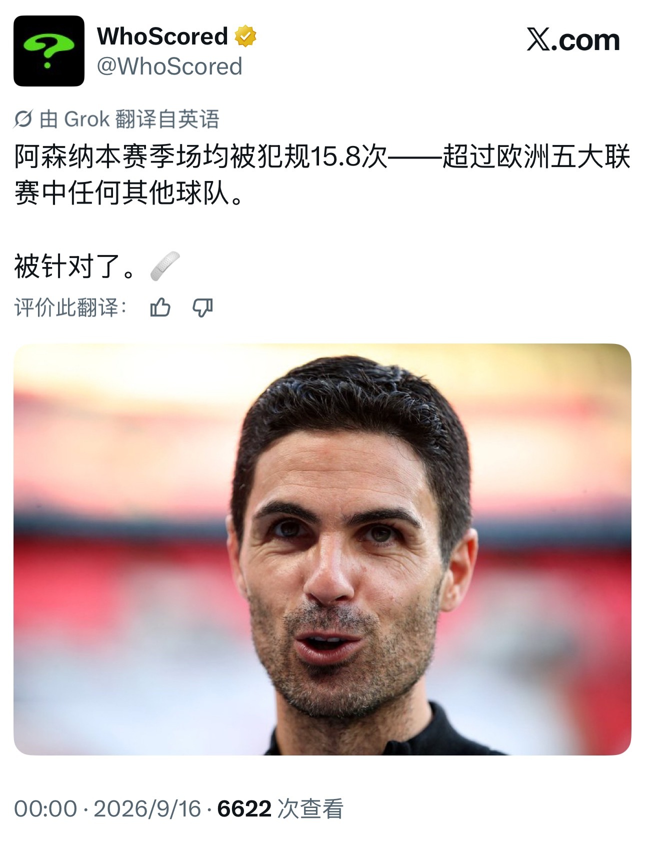 阿森纳本赛季被犯规的次数冠绝五大联赛阿森纳[超话] ​​​