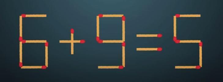 快看呀！图里用火柴棒摆成的算式 “6 + 9 = 5”，一眼就能发现不符合数学逻
