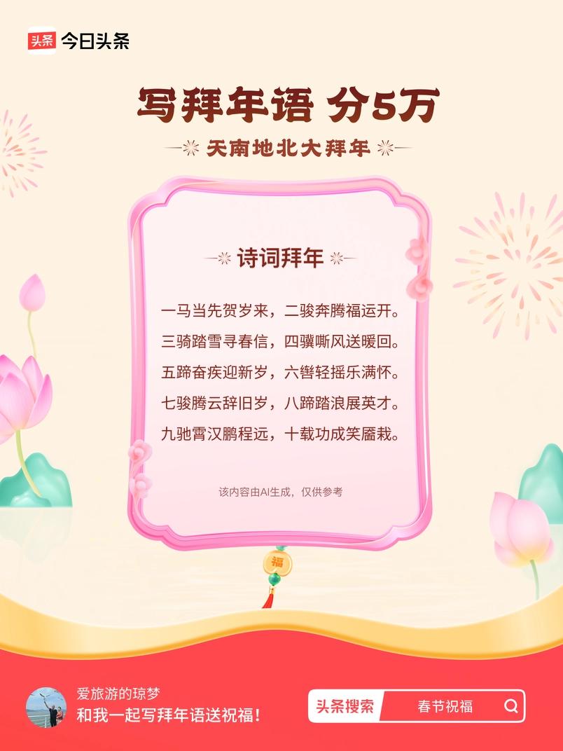 写拜年语送祝福新春拜年送祝福！我的祝福是：“一马当先贺岁来，二骏奔腾福运开。三骑