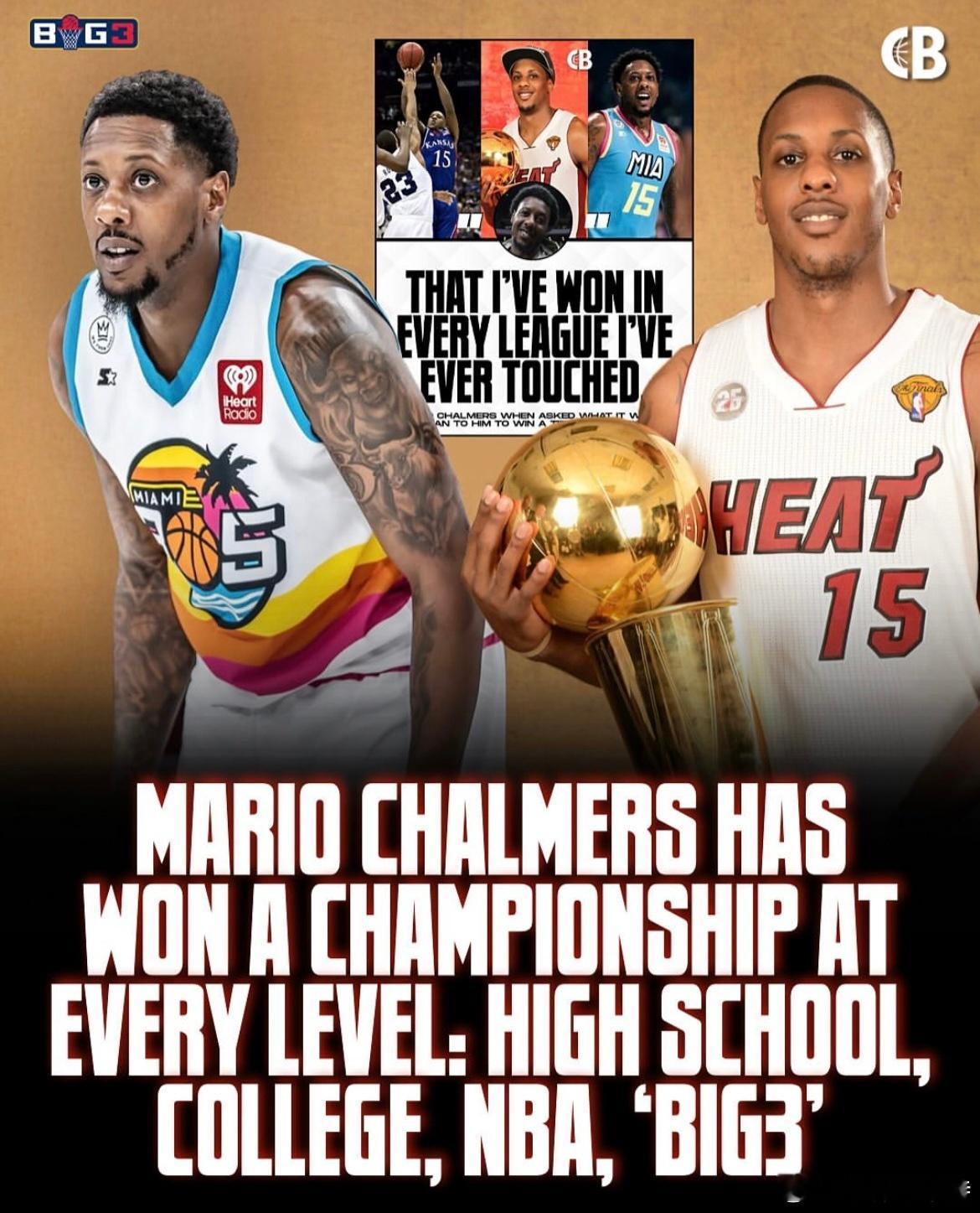 美国BIG3联赛落幕，比斯利率领的迈阿密305队夺冠。查莫斯完成高中、大学、NB