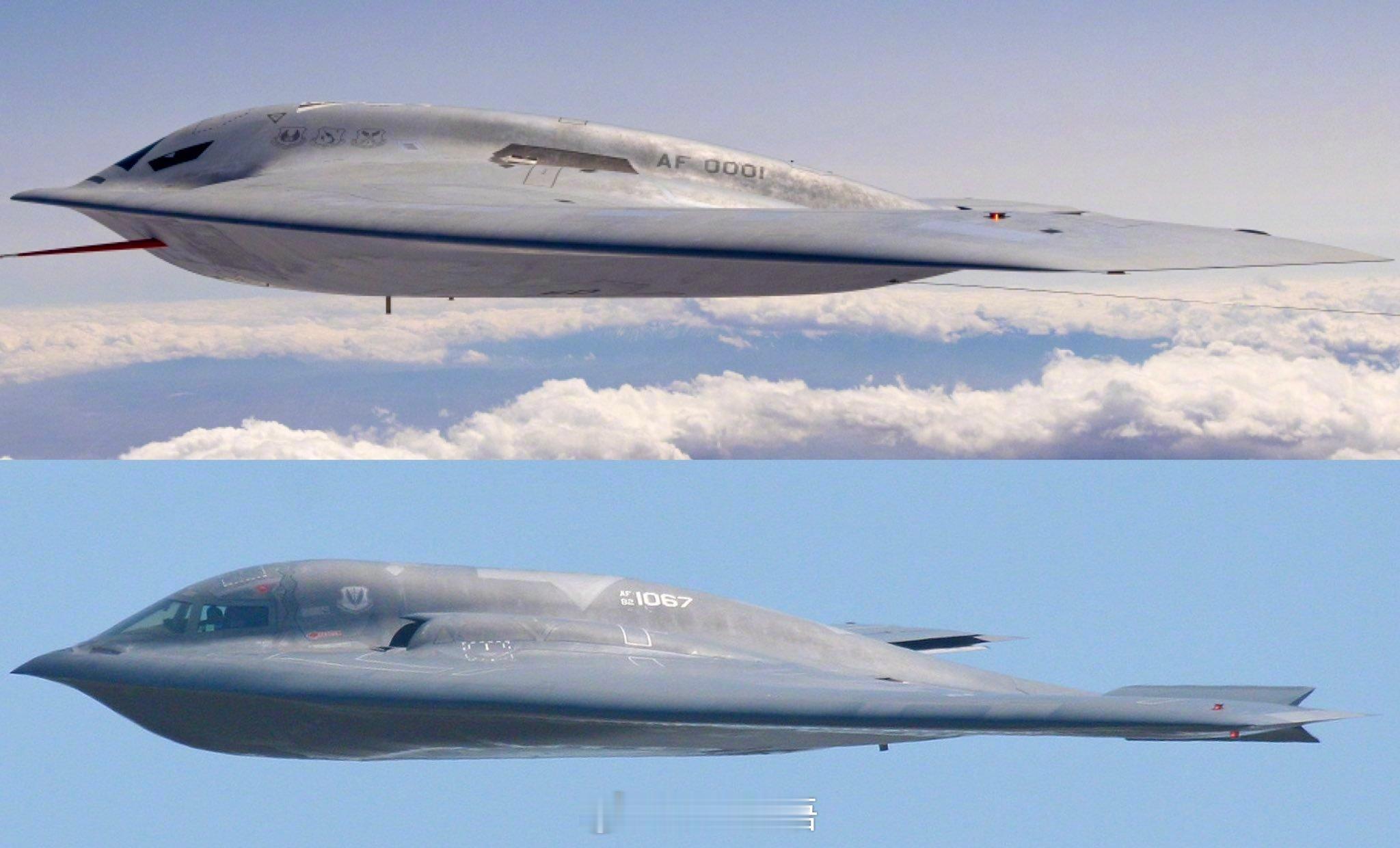 美国空军两代隐形轰炸机侧视对比图，就B-21比起B-2变化还是挺多的[doge]