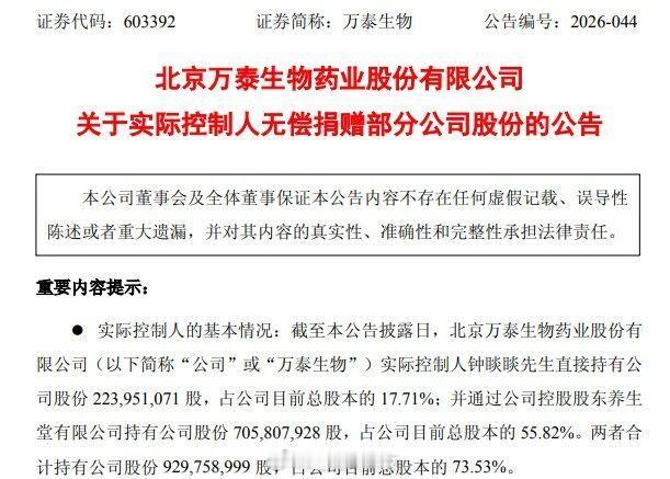 钟睒睒，无偿捐赠市值超9亿元股份，支持科研攻关[并不简单] ​​​