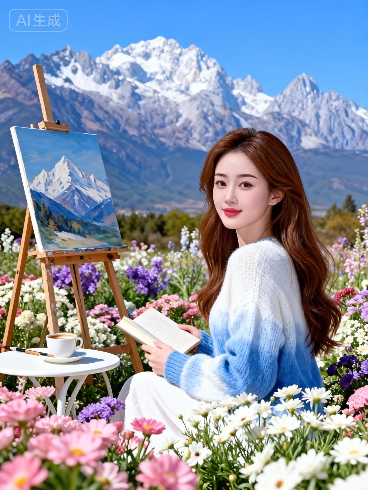 在花海中，享受阅读的宁静时光，与自然融为一体。🌸📖🍃