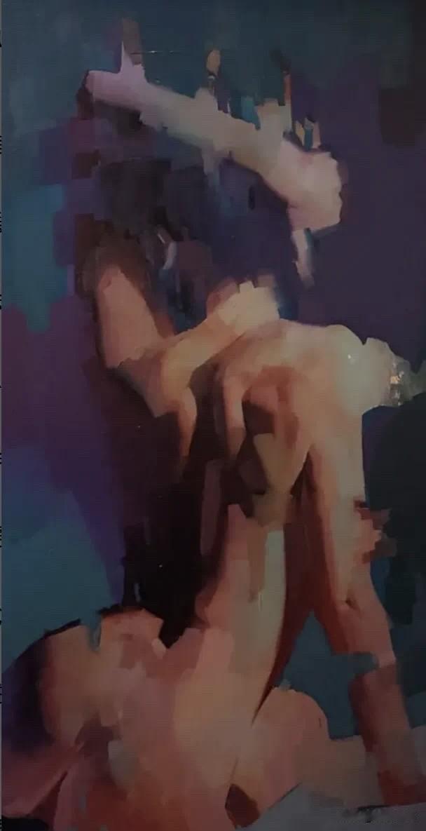 这油画人体画的，自己都画上马赛克了，看看是不是还会被官方禁言一个月！