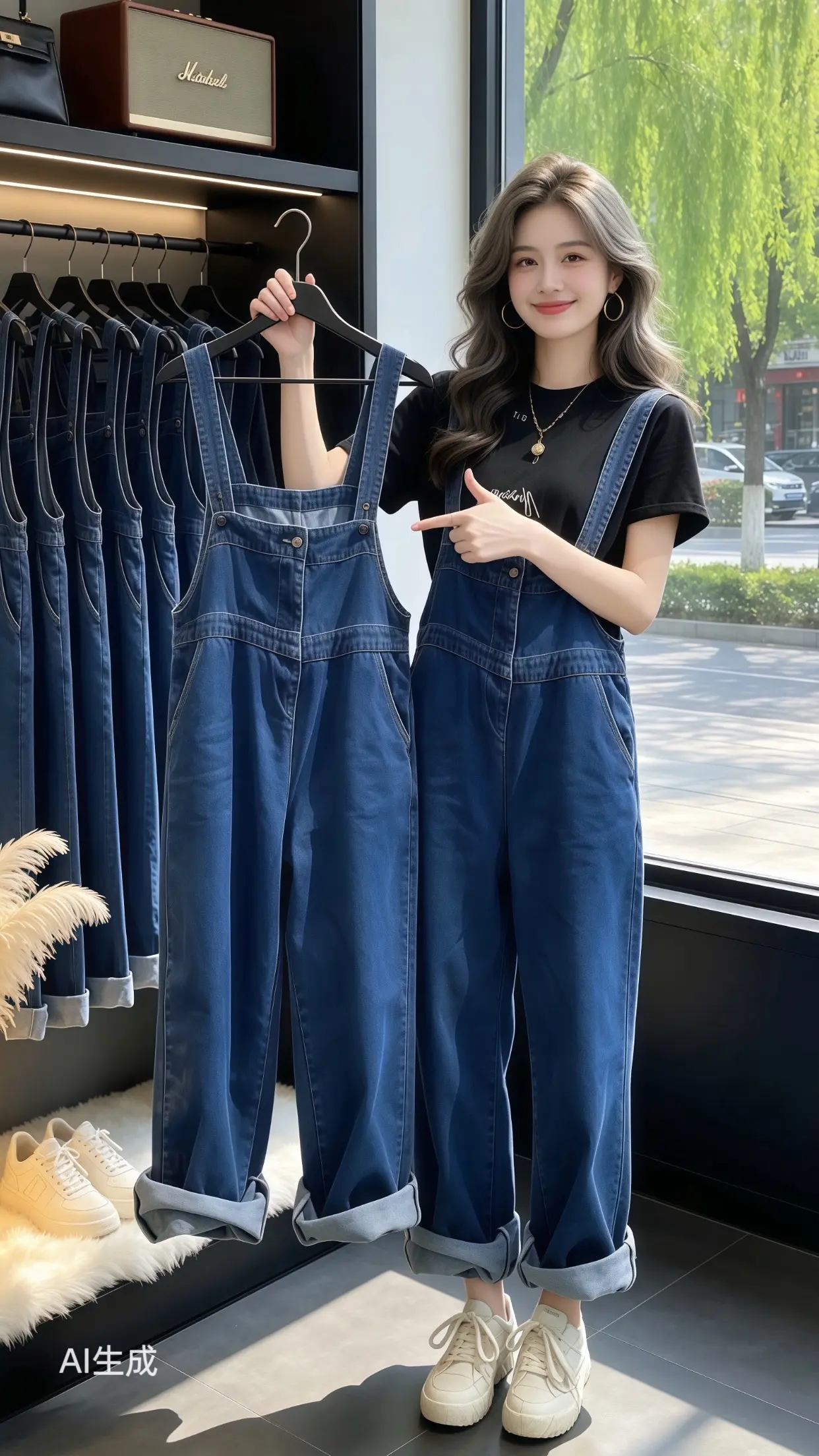 新品今日穿搭ootd 女生不费力的夏季穿搭 夏季薄款宽松牛仔背带裤 夏...