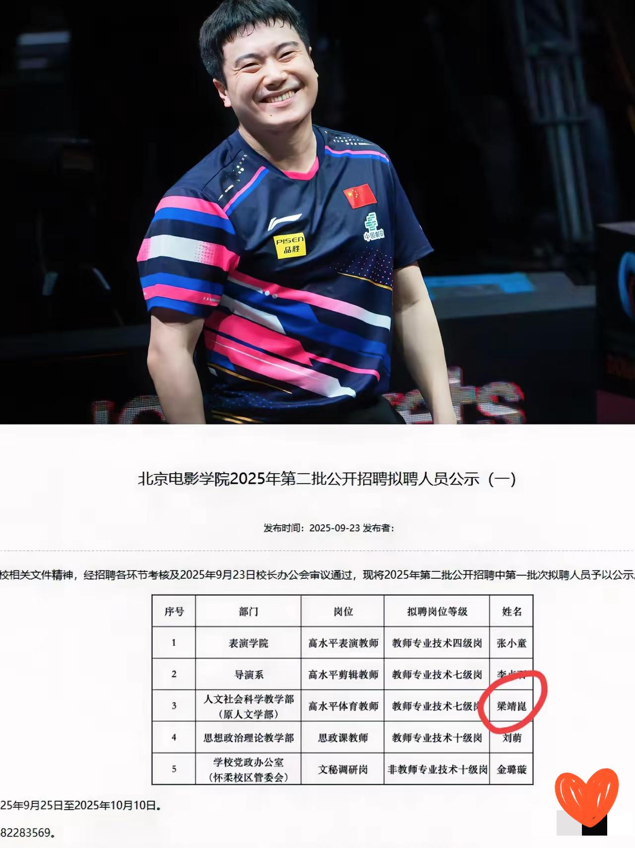 北大、清华这些名校都沉默了

怎么也没想不到，世界冠军梁靖崑跑去北电当体育老师，
