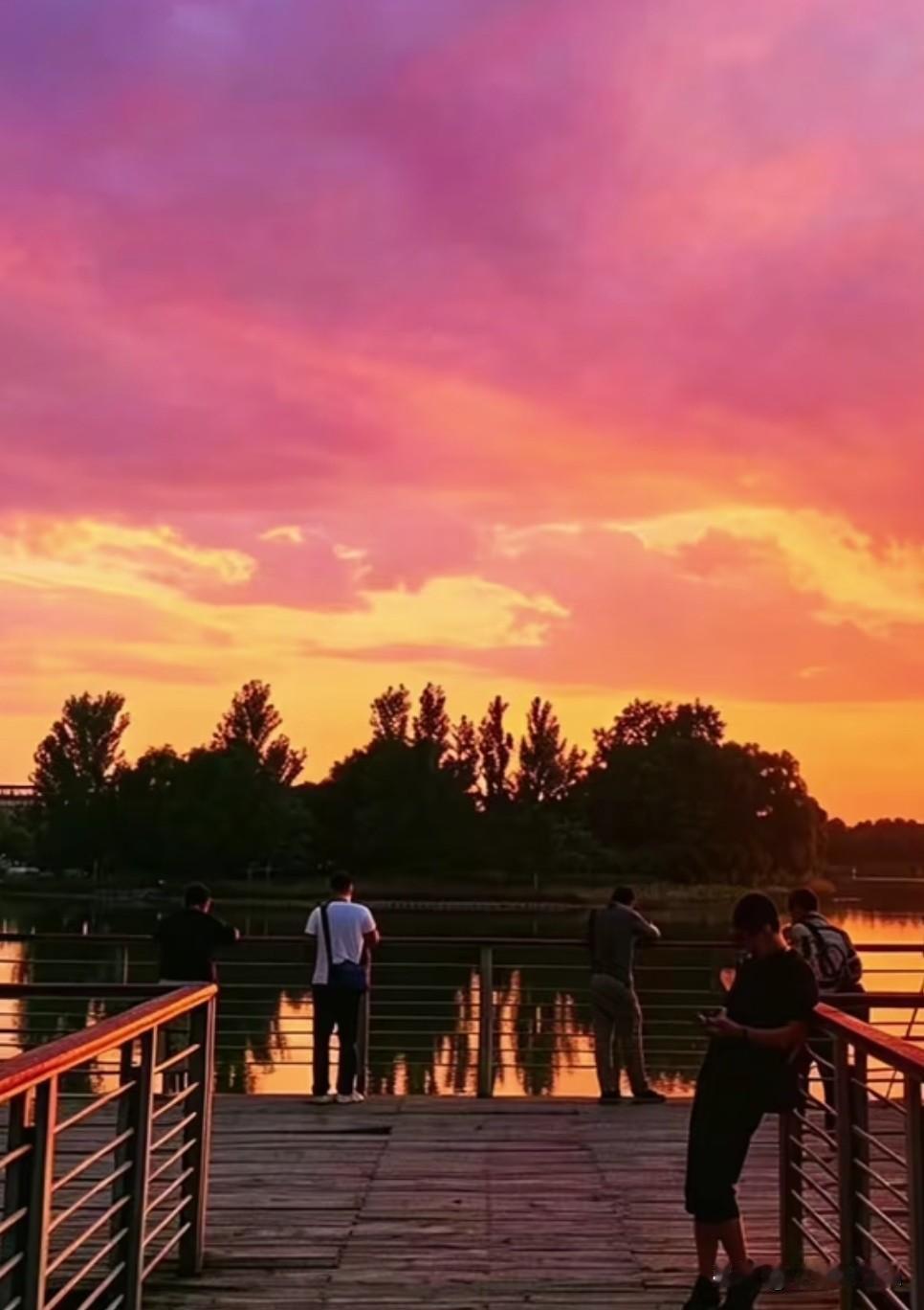 夏日美景随拍夕阳把它辉煌的影子投在被晚风吹皱的江面上，撒下一大片闪亮的玫瑰红细鳞