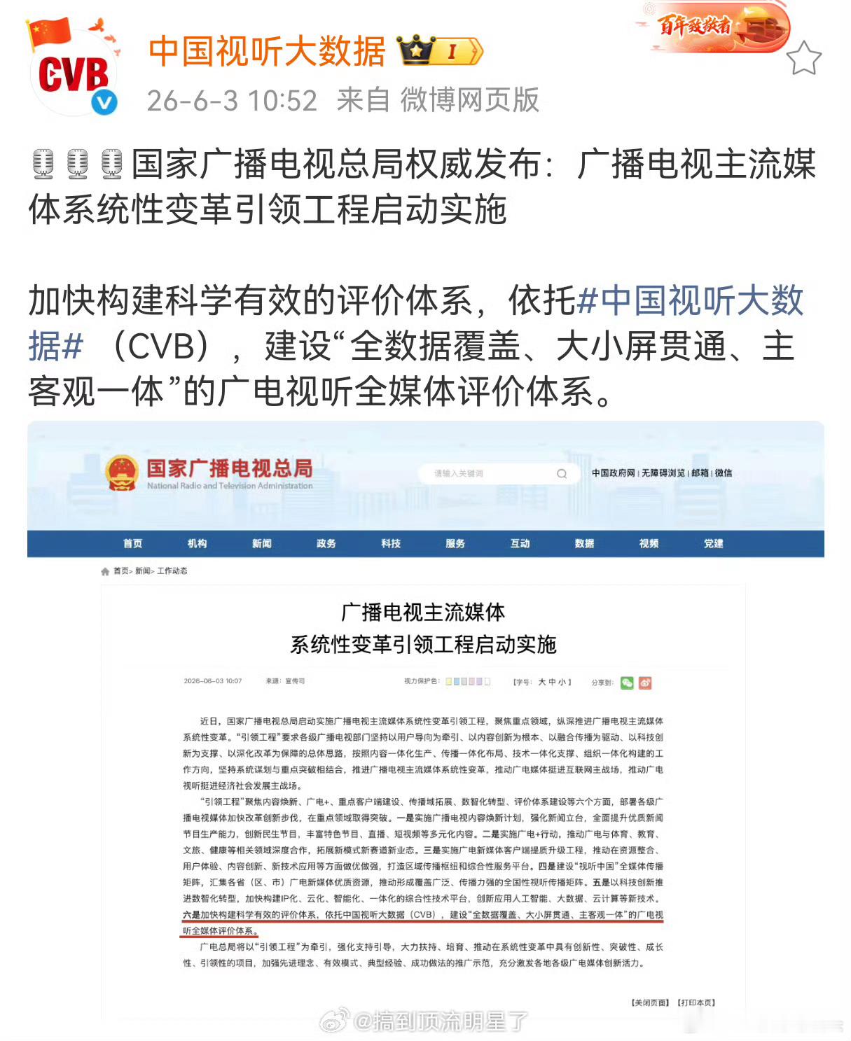 广电新规，将加快构建科学有效的评价体系，依托中国视听大数据(CVB)，建设“全数