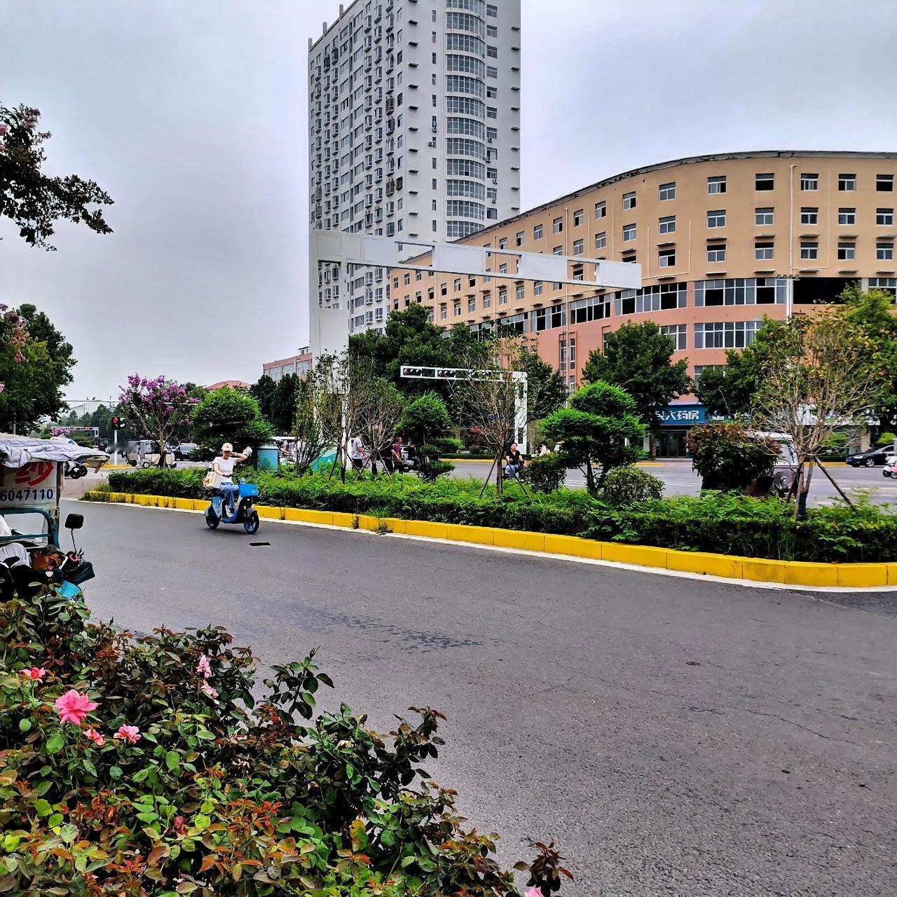 昨天去公园游玩，走在沈丘兆丰大道与二高路口处，看到干净整洁的街景，拿起手机随手拍