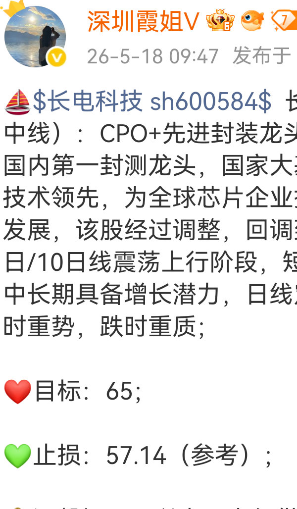 策略⚠️昨天推荐“$长电科技 sh600584$  长电科技”昨天收盘价 58.