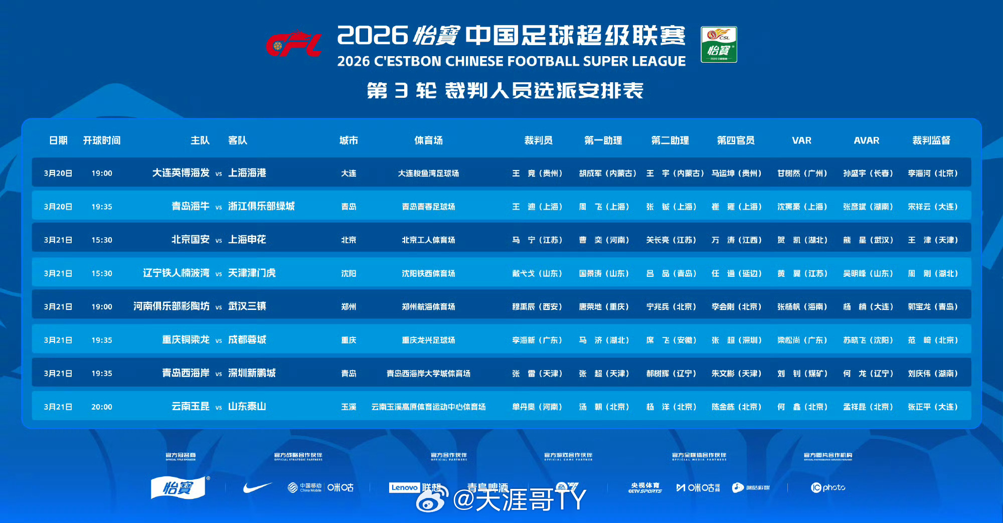 山东泰山 中超联赛第三轮云南玉昆vs山东泰山 比赛时间:2026.3.21日20