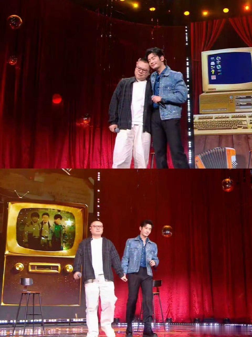 岳云鹏亲了黄晓明的手 黄晓明×岳云鹏小年夜合唱《笨小孩》台上牵手，拥抱就算了，下