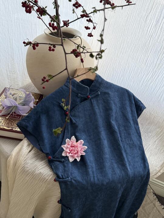 titi家原！扎染提花蓝色旗袍控有福了！绝了
