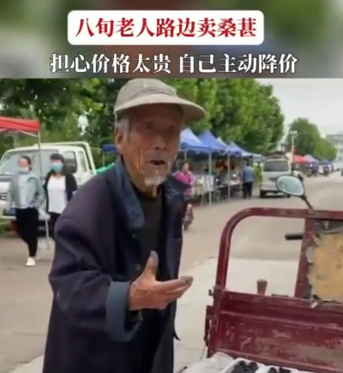 看哭了！山东，八旬大爷在路边卖桑葚，可是无人问津。小伙看他可怜，就问大爷怎么卖？