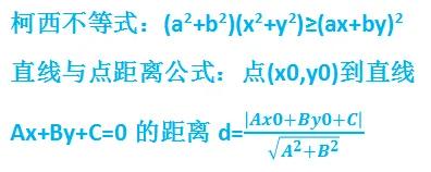 柯西不等式与点到直线距离
点P(x0,y0)到直线Ax+By+C=0的距离可以看