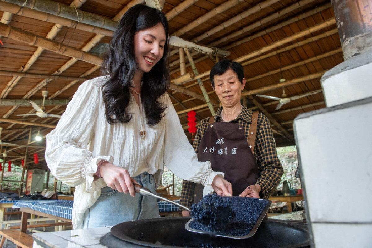 宁波海曙黑饭制作正当时 近日，海曙横街镇大雷村迎来黑饭制作时节，72岁的汪益娥向