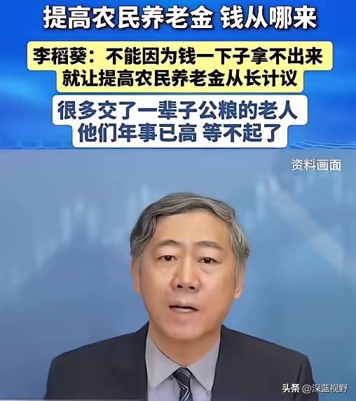 清华大学李稻葵：“不能因为钱一下子拿不出来，就让提高农民养老金从长计议，很多交了