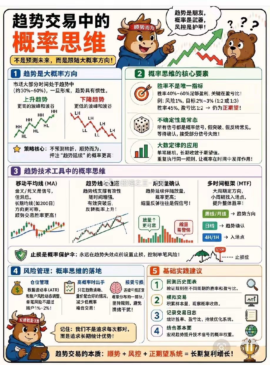趋势交易中的概率思维，如何趋势交易，如何学习等待！股票交易思维股票交易思维股票投