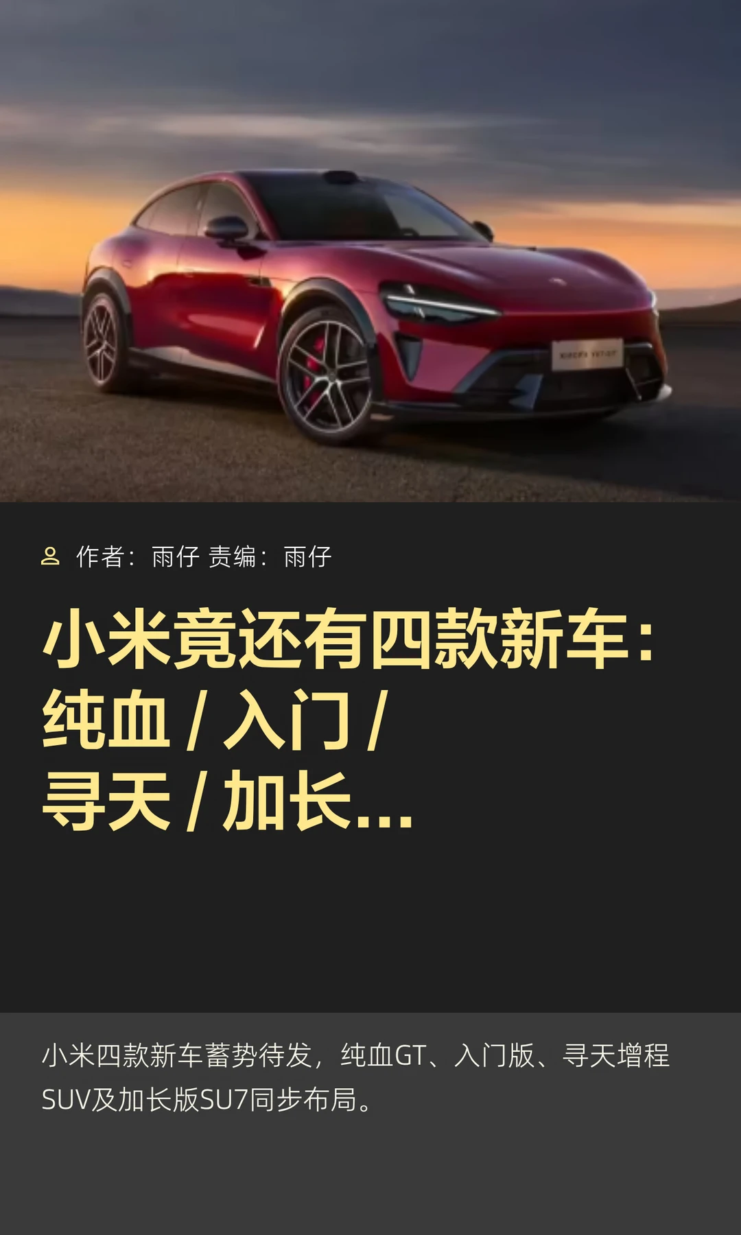 小米还有四款新车：纯血/入门/寻天/加长…