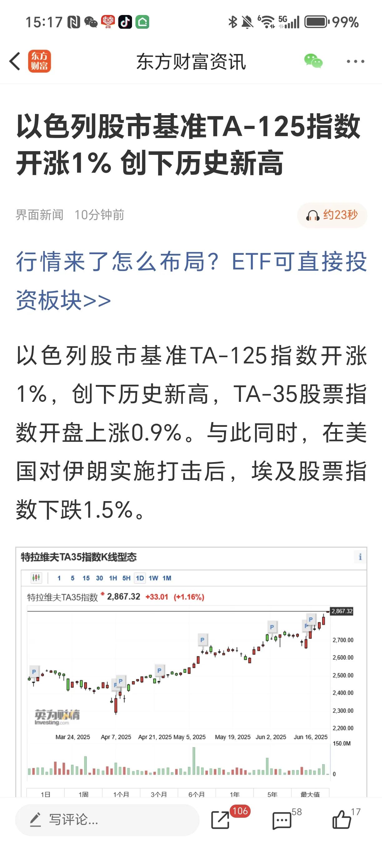 美国袭击后
以色列股市创历史新高
我们股市
完全可以硬气点
下周来个突破向上才是