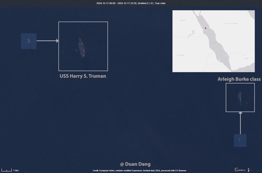 12月17号，美国海军杜鲁门号航母(CVN-75)位于红海北部活动，不知道敢不敢