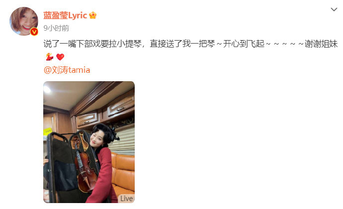 刘涛送小提琴给蓝盈莹  刘涛送了蓝盈莹一把小提琴   晒出送的小提琴：“说了一嘴