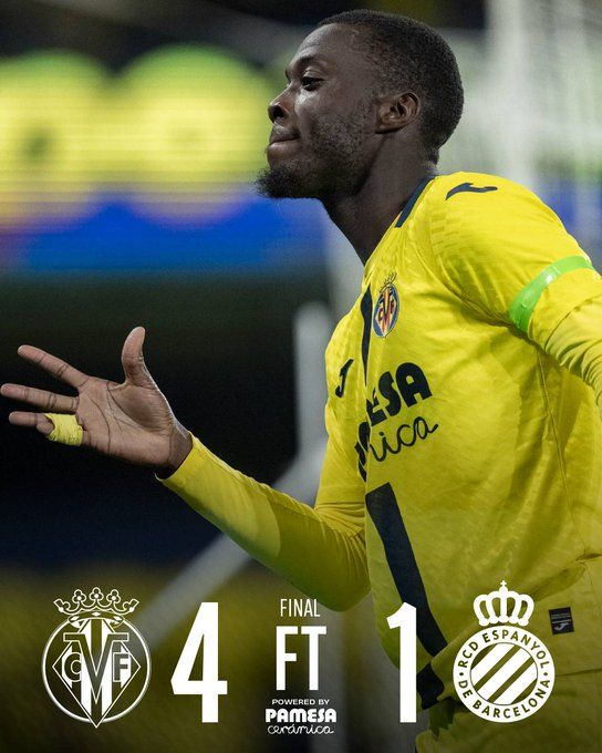 比利亚雷亚尔主场4-1西班牙人，米卡塔泽、莫莱罗传射建功，佩佩破门+萨利纳斯乌龙