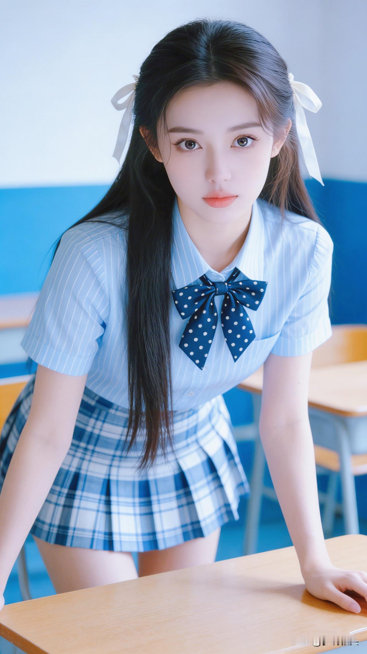 青春洋溢的校园少女，蓝白相间的校服，甜美可人！💕📚校园少女风衬衫 清纯校服少