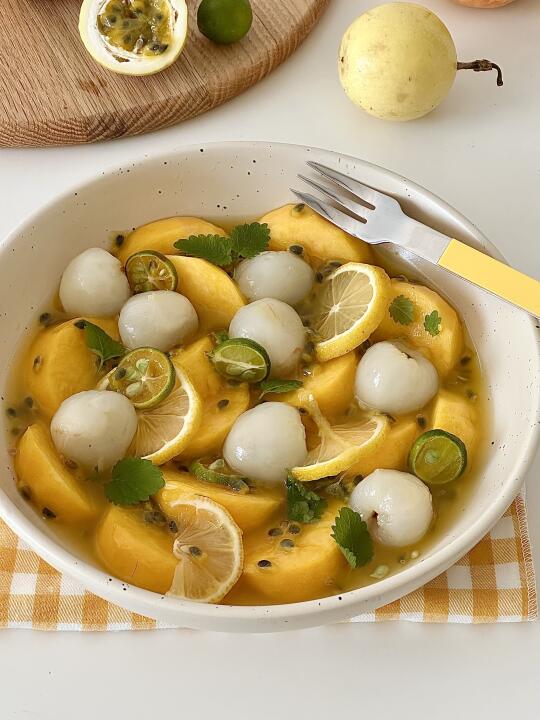 🤍💛百香果渍荔枝黄桃🧊夏日小甜品