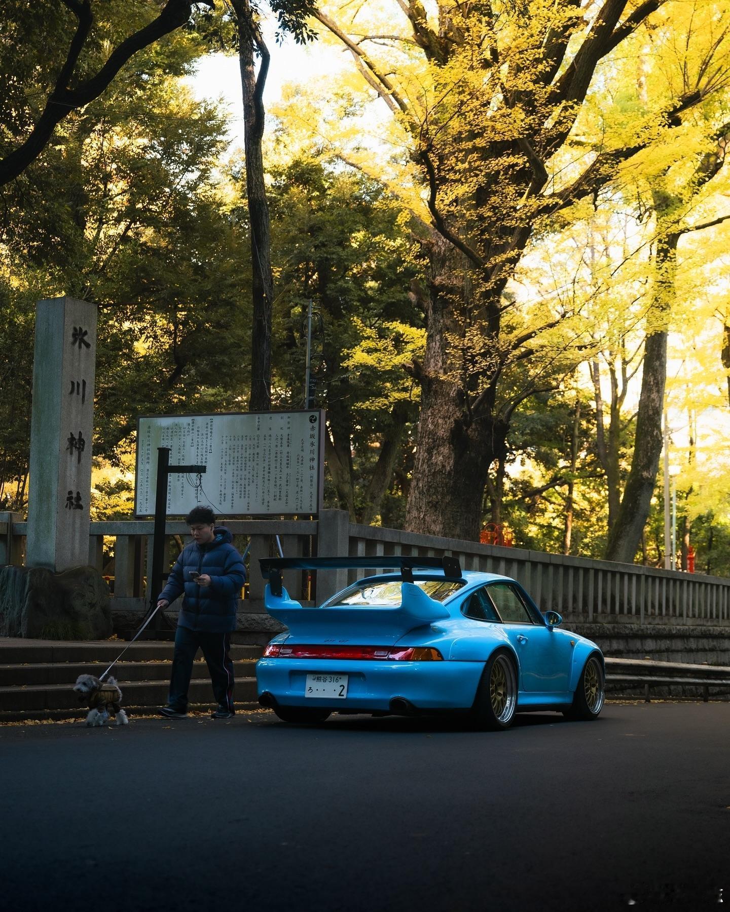 型车街拍  银杏树下的Riviera蓝🍂 这辆稀有的993 GT2 Clubs
