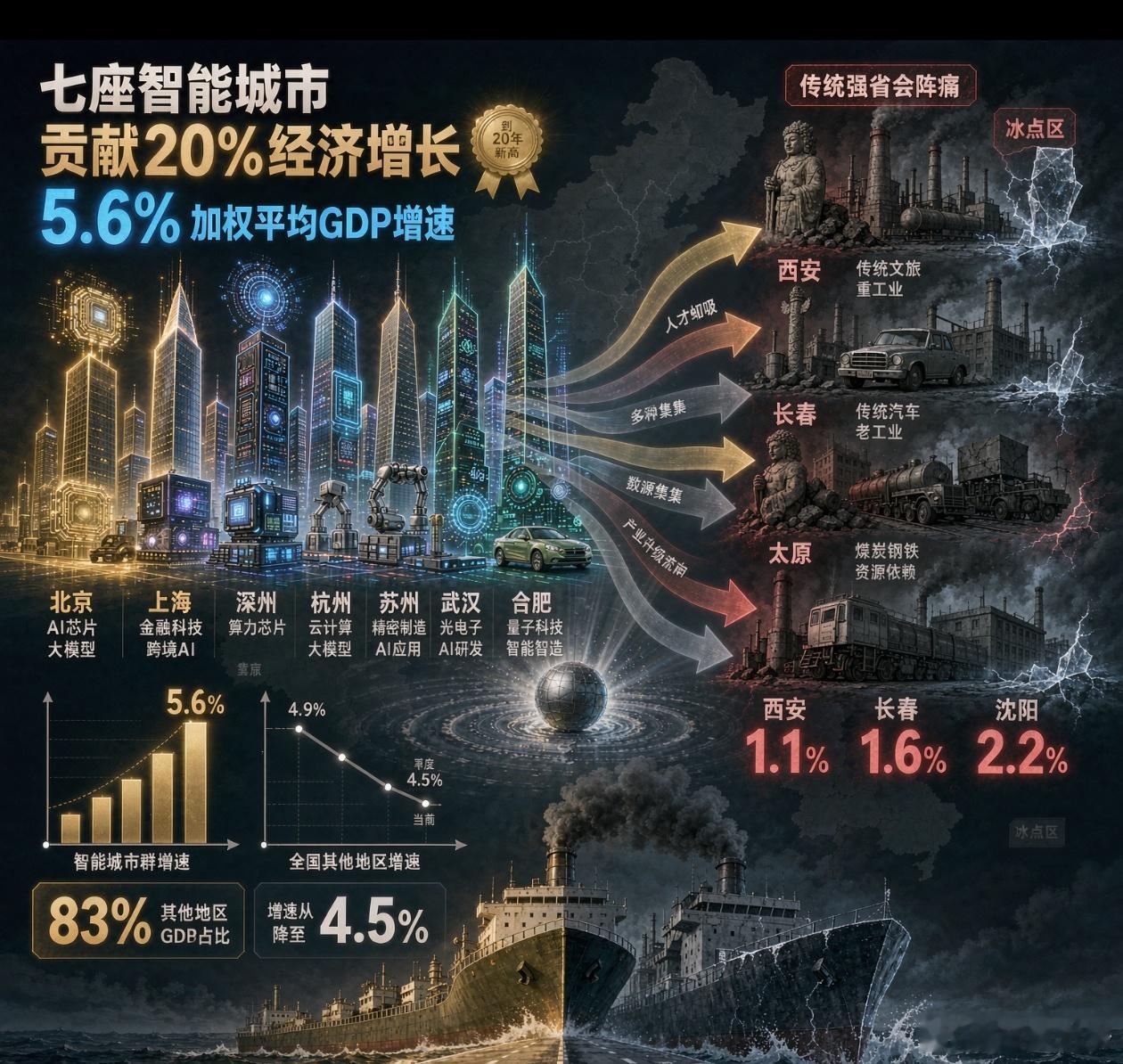宽窄观察【中国经济的“K型分化”：七座“智能城市”扛起大旗，传统“强省会”缘何失