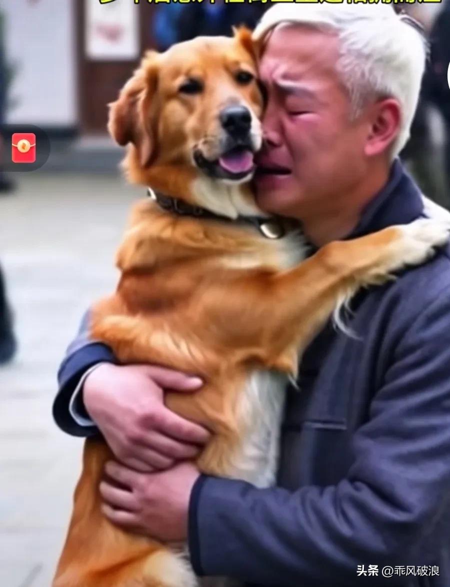 失散多年的狗狗，由于大爷过于思念，没几天就白了头，今天在大街上偶然相遇俩拥而泣，
