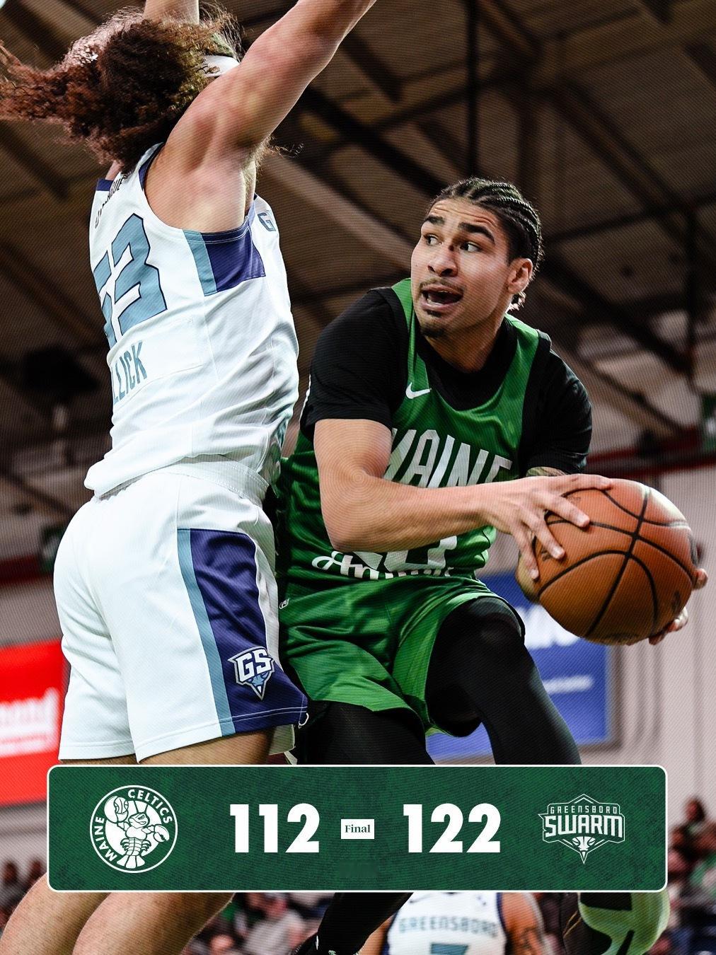 缅因州凯尔特人 112-122 …… 缅因州凯尔特人队主场负于格林斯伯勒蜂群队 