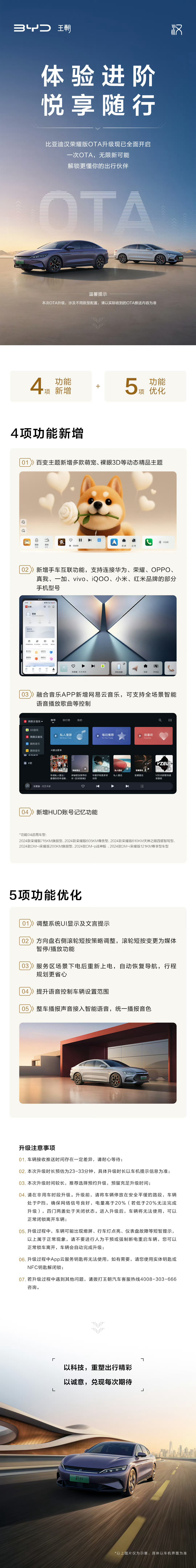 4项功能新增，5项功能优化比亚迪汉荣耀版OTA升级现已全面开启一次OTA，解锁更