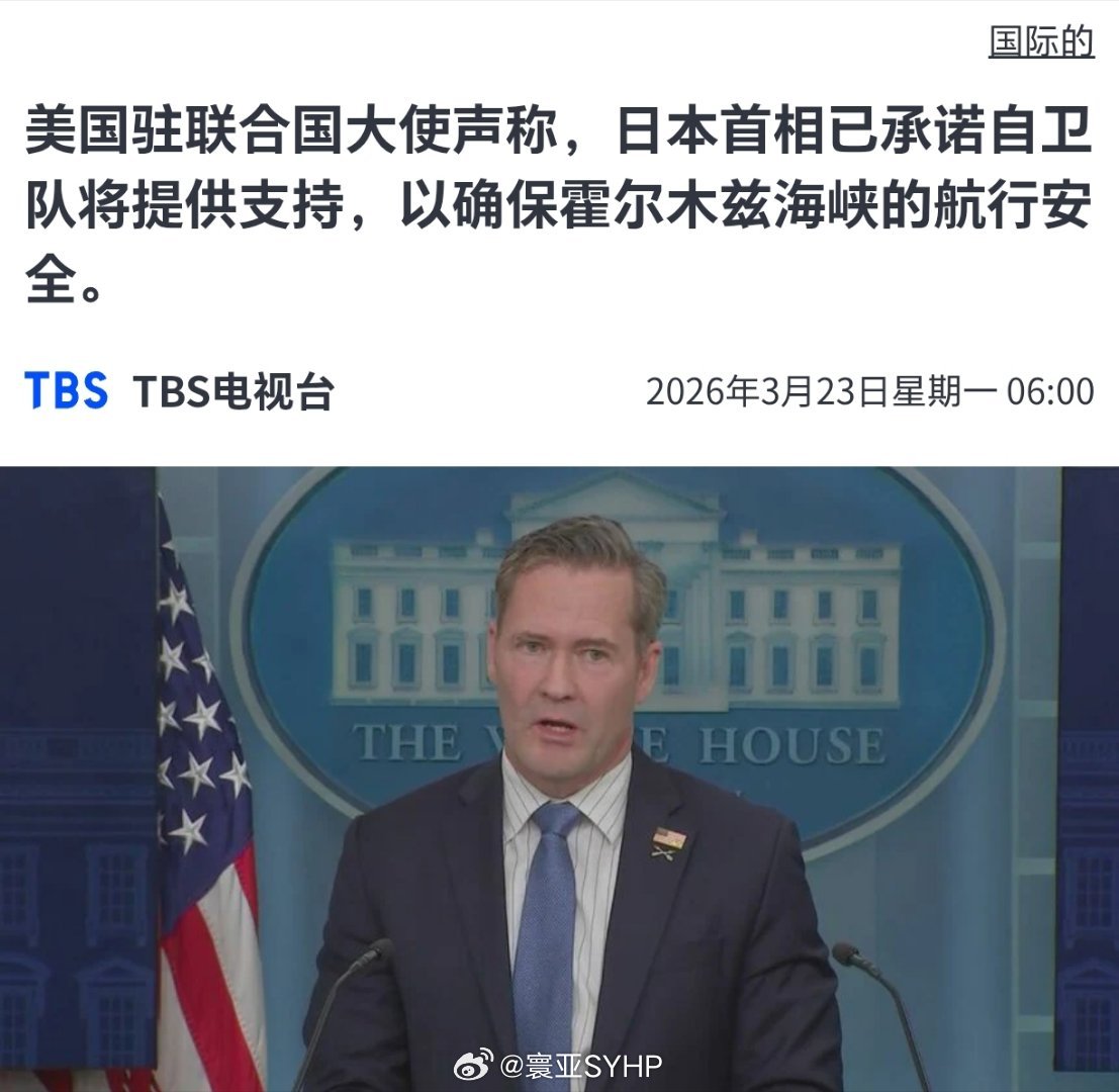 美称日本承诺霍尔木兹护航 美国驻联合国代表沃尔兹声称，日本首相已承诺自卫队将提供