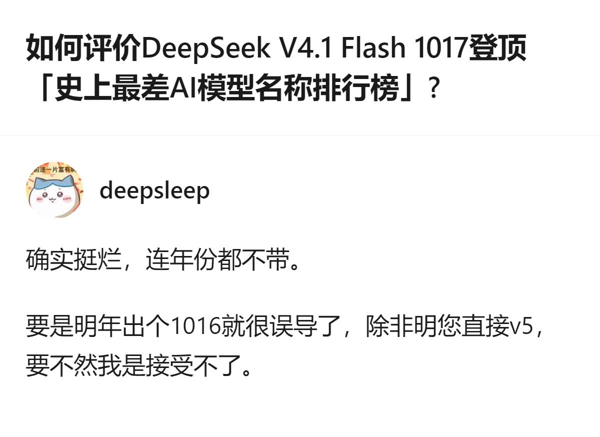 DeepSeek V4.1 Flash 1017登顶“史上最差AI模型名称排行榜