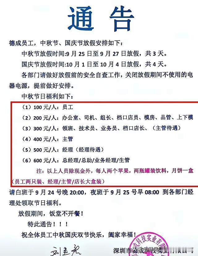 中秋节已过，关于深圳某公司中秋节福利6个层级的发放讨论，仍然处于热搜中。

网络