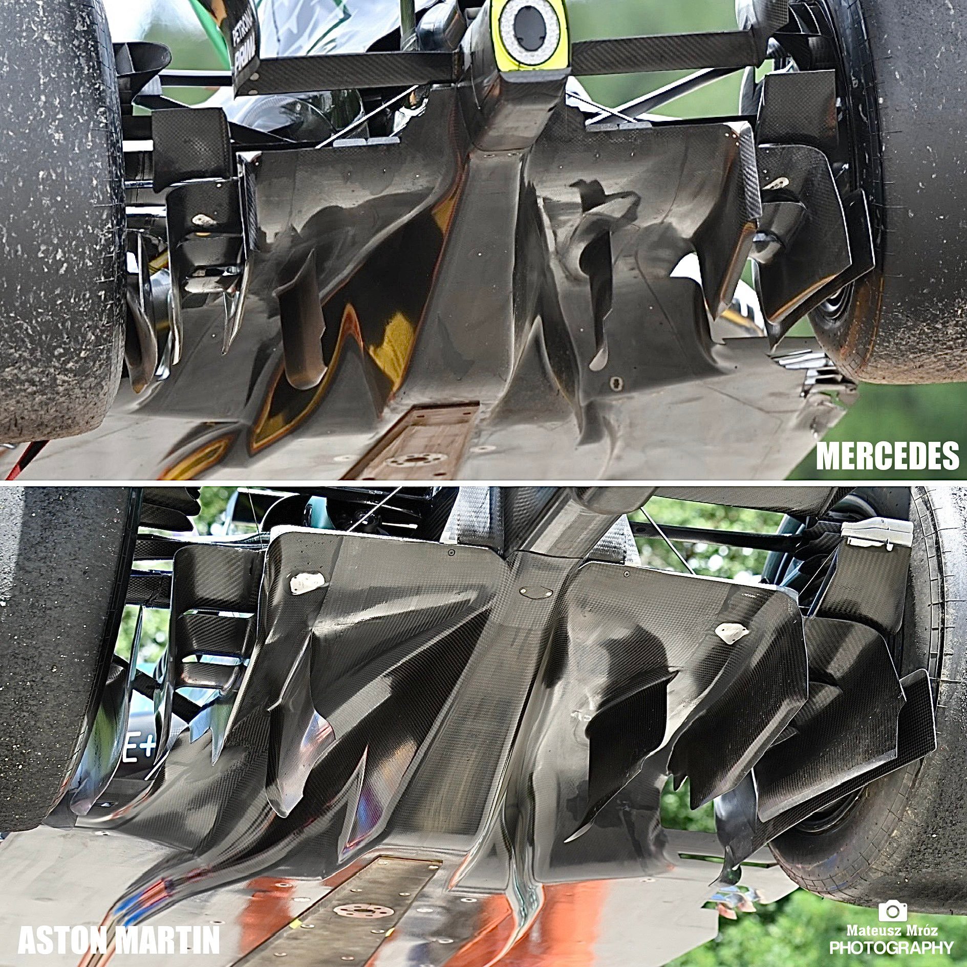 F12026F1匈牙利大奖赛 梅赛德斯和马丁的扩散器设计对比 
