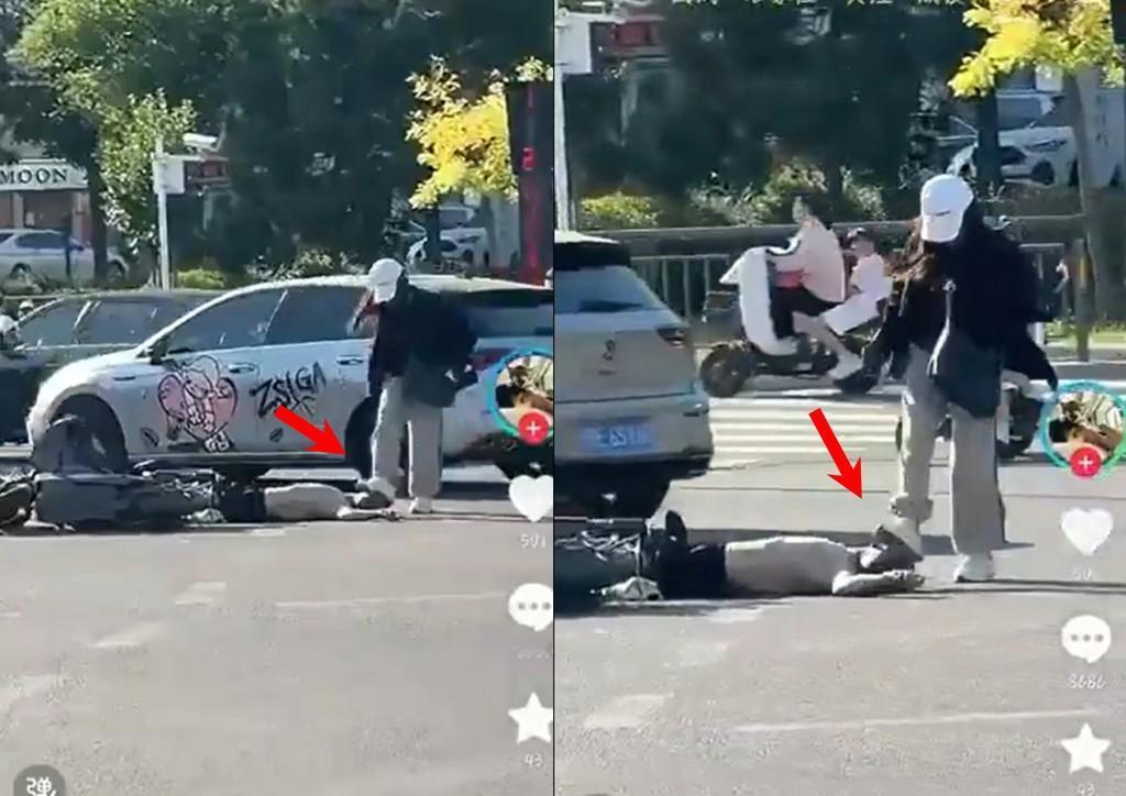 “看得心惊！”河北邢台街头，一名女子在车流之中追踹倒地男子，接连重踩头部，视频传