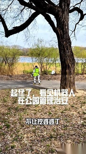 吉林这个公园的治安机器人，算是把“现身说法”这四个字演活了。
它手里拎个大喇叭，