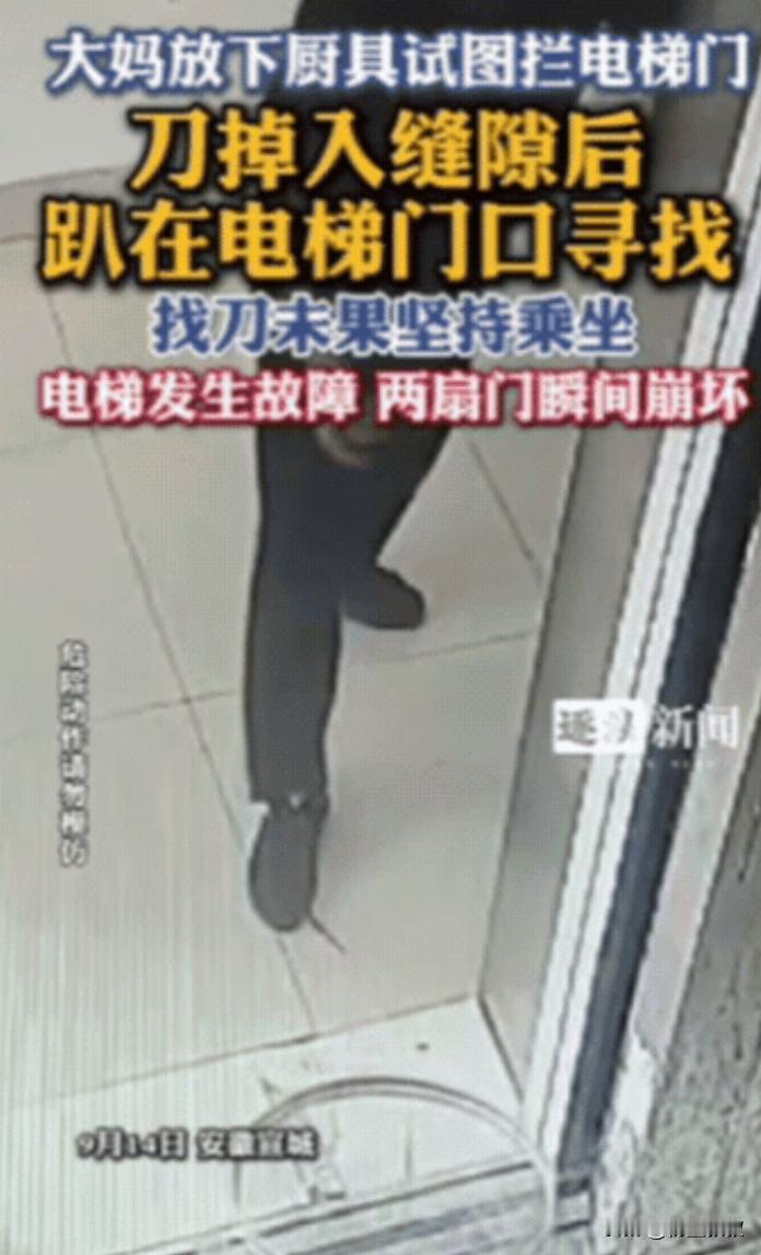 “无知真可怕！”安徽一大妈想阻止电梯关门，竟然将厨具扔在门缝中间，不料，刀恰好掉
