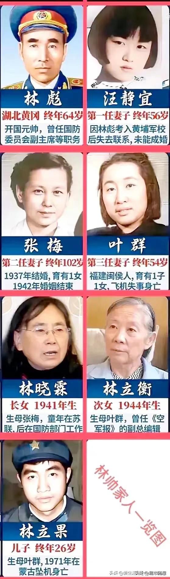 林彪家庭成员一览表。

你有听说过101首长吗？没错，就是林彪元帅的代号！战争时