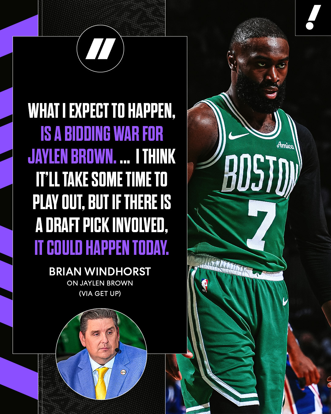 ESPN记者Brian Windhorst：凯尔特人最快今日就可能交易杰伦·布朗