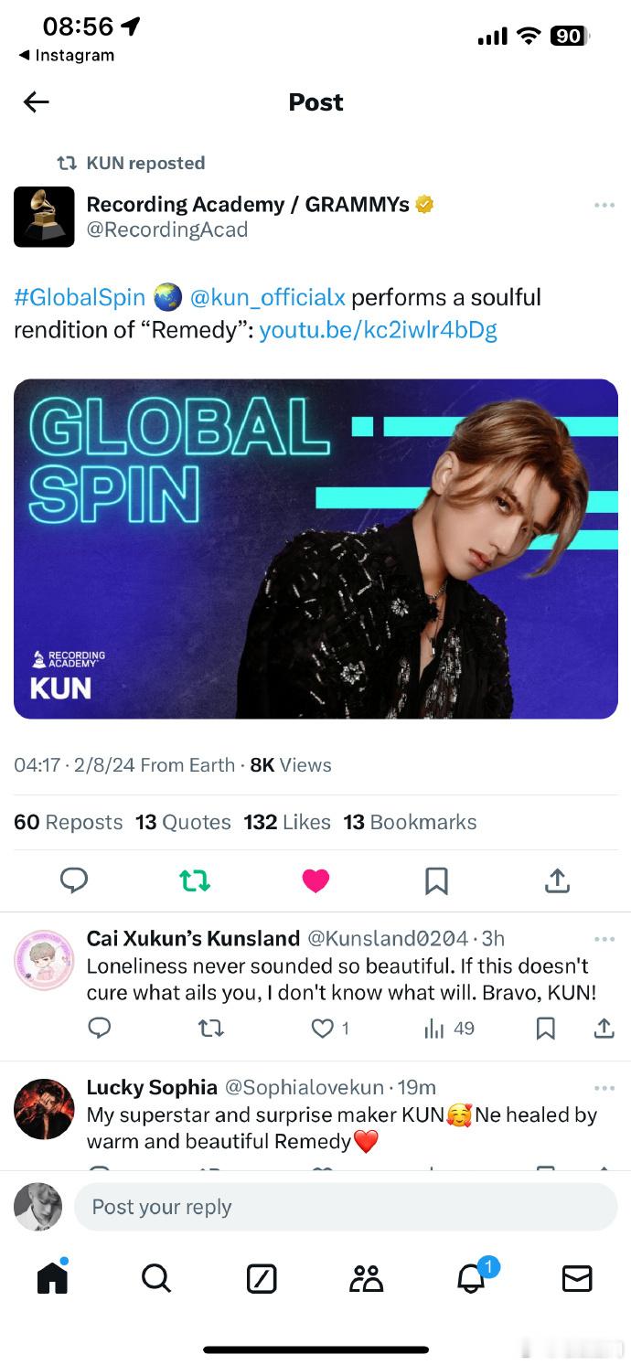 #蔡徐坤转发格莱美帖子##蔡徐坤新歌格莱美官网首发# ​​​格莱美官网首发蔡徐坤