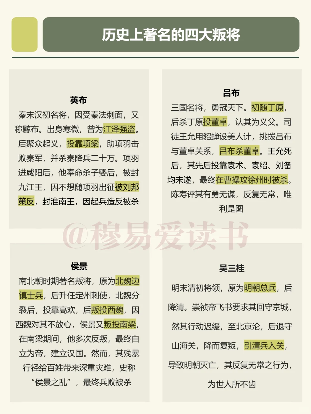 历史上著名的四大叛将