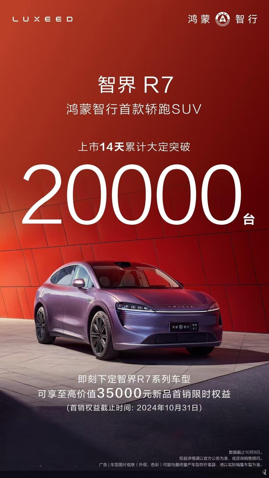 昨天就说智界 R7 大定突破两万台了，今天官方海报实锤了。#新能源汽车##大v聊