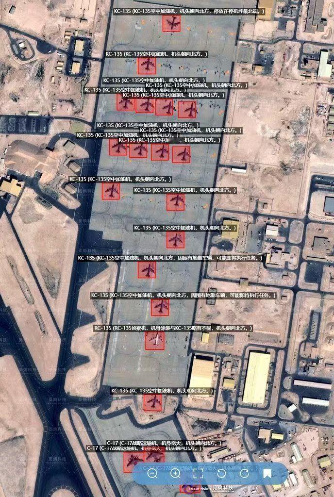 据东大卫星公司提供的图片分析, 美国正在从卡塔尔的乌代德空军基地大规模撤离, 该