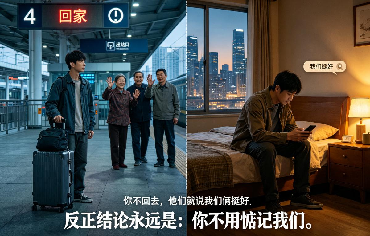 中秋前一周，我妈发来一条消息：回不回来都行。
就这五个字，我在工位上看了很久。