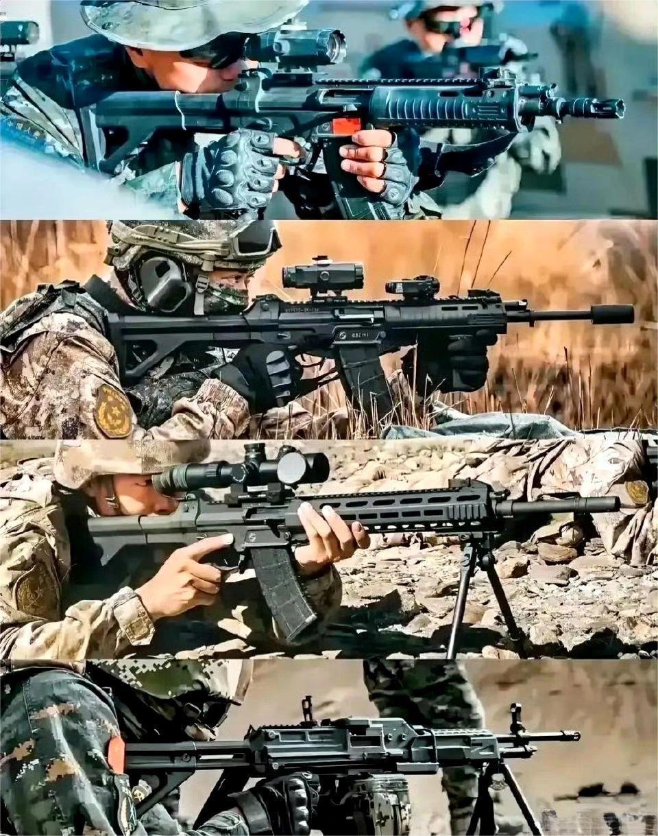 我军最新装备的新一代制式轻武器，从上到下分别为QBZ-192短突步枪、QBZ-1